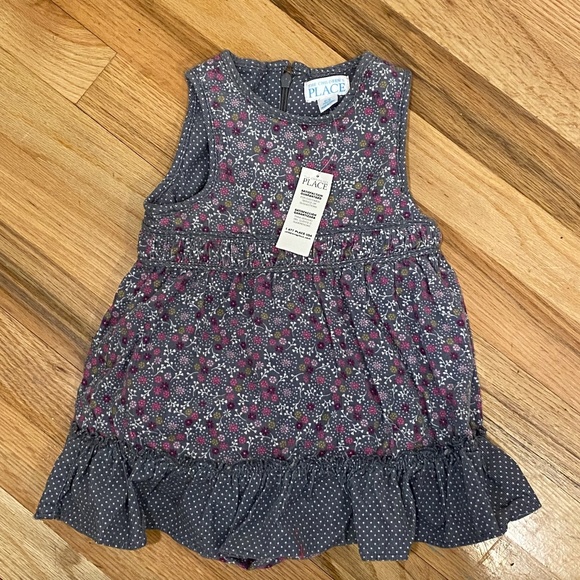 The Children's Place Gray Floral Corduroy Dress + Bloomers Set NEW - Picture 1 of 3